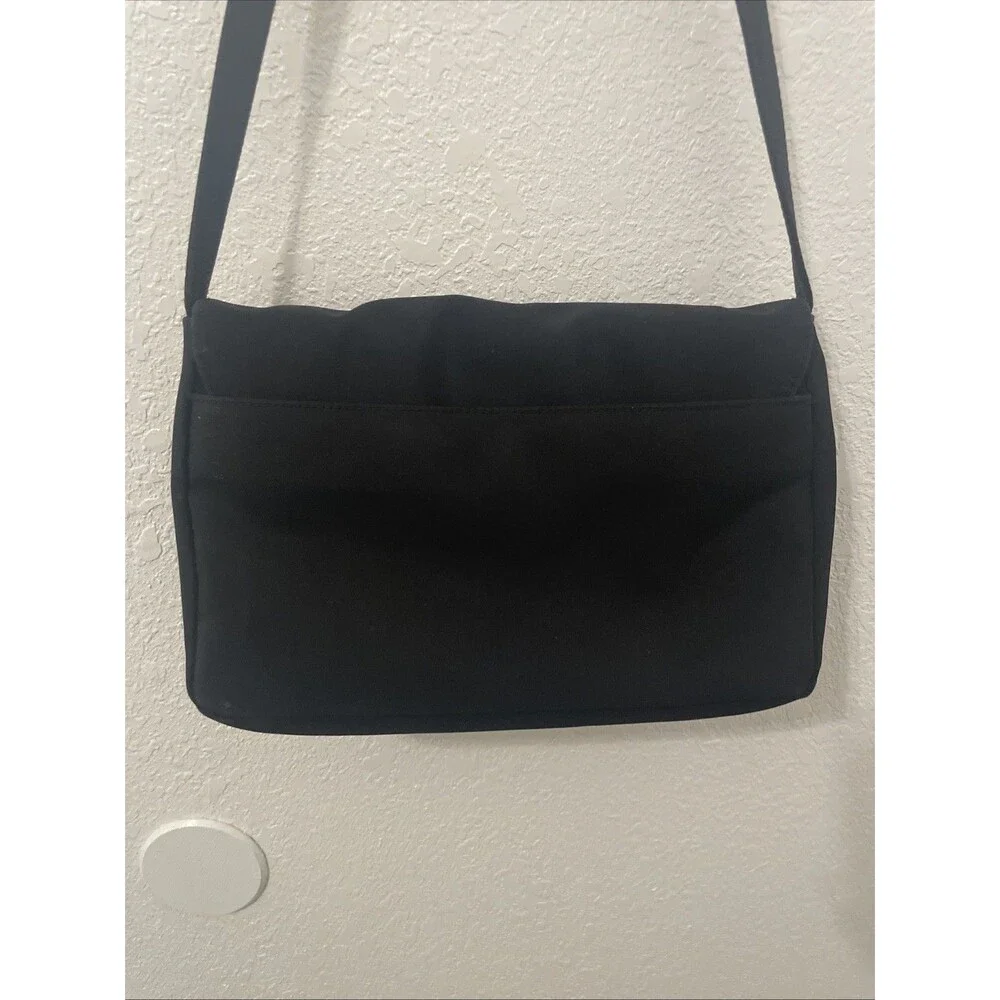 Donna Karan New York Canvas Black Crossbody Bag, Snap Closure Classic Stain